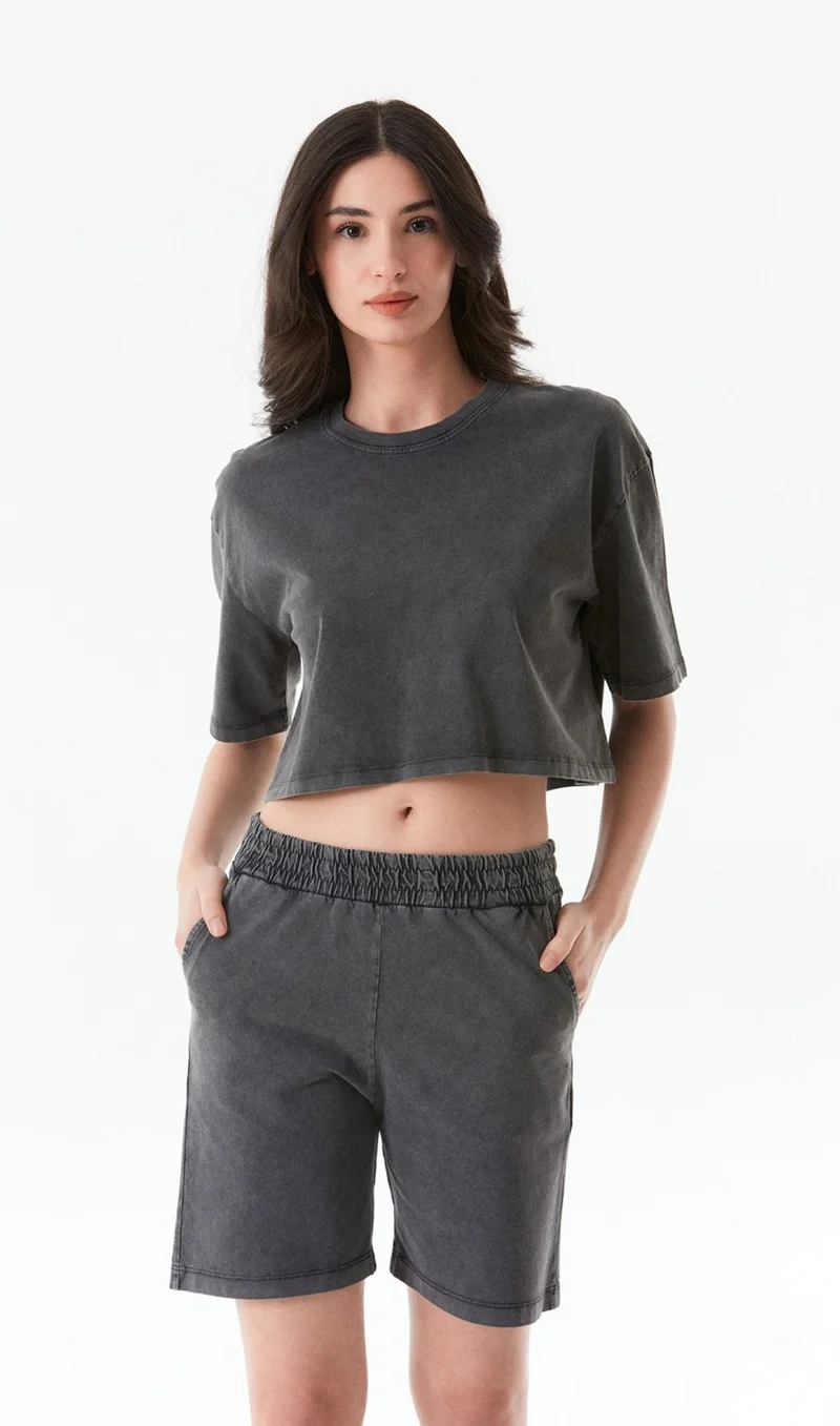 FullaModa Basic Set with Elastic Waist Shorts