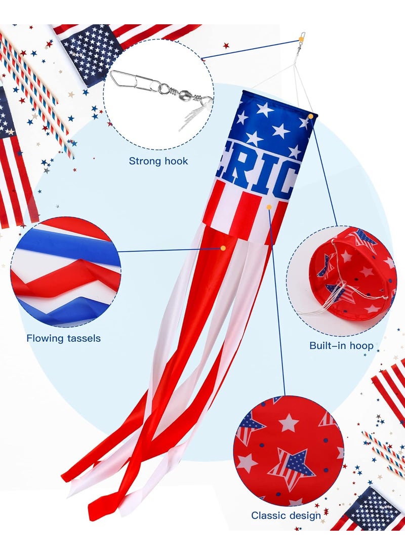 Moukeren Moukeren 4 Pcs 40 Inch American Flag Windsock Outdoor American US Flag Windsock Heavy Duty Stars and Stripes Wind Sock Hanging USA Patriotic Decorations for 4th of July Independence Day Yard Garden  - Image 3
