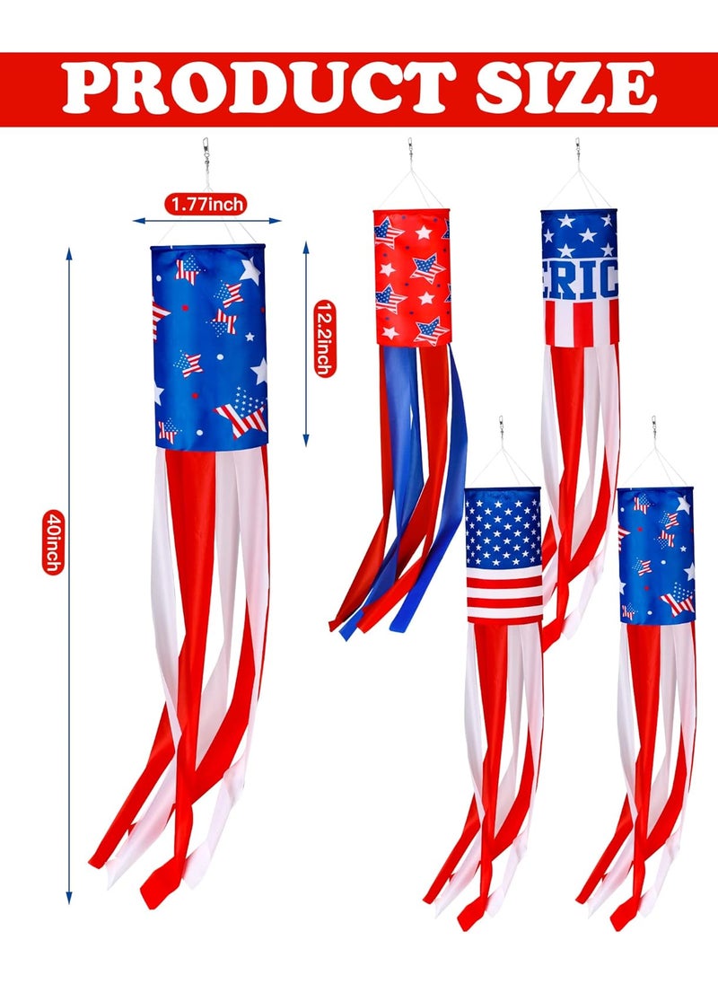 Moukeren Moukeren 4 Pcs 40 Inch American Flag Windsock Outdoor American US Flag Windsock Heavy Duty Stars and Stripes Wind Sock Hanging USA Patriotic Decorations for 4th of July Independence Day Yard Garden  - Image 2