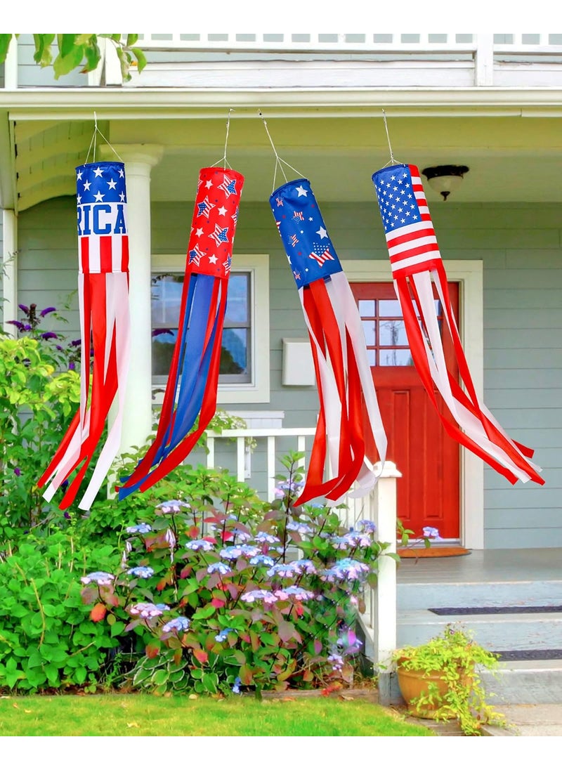 Moukeren Moukeren 4 Pcs 40 Inch American Flag Windsock Outdoor American US Flag Windsock Heavy Duty Stars and Stripes Wind Sock Hanging USA Patriotic Decorations for 4th of July Independence Day Yard Garden  - Image 5
