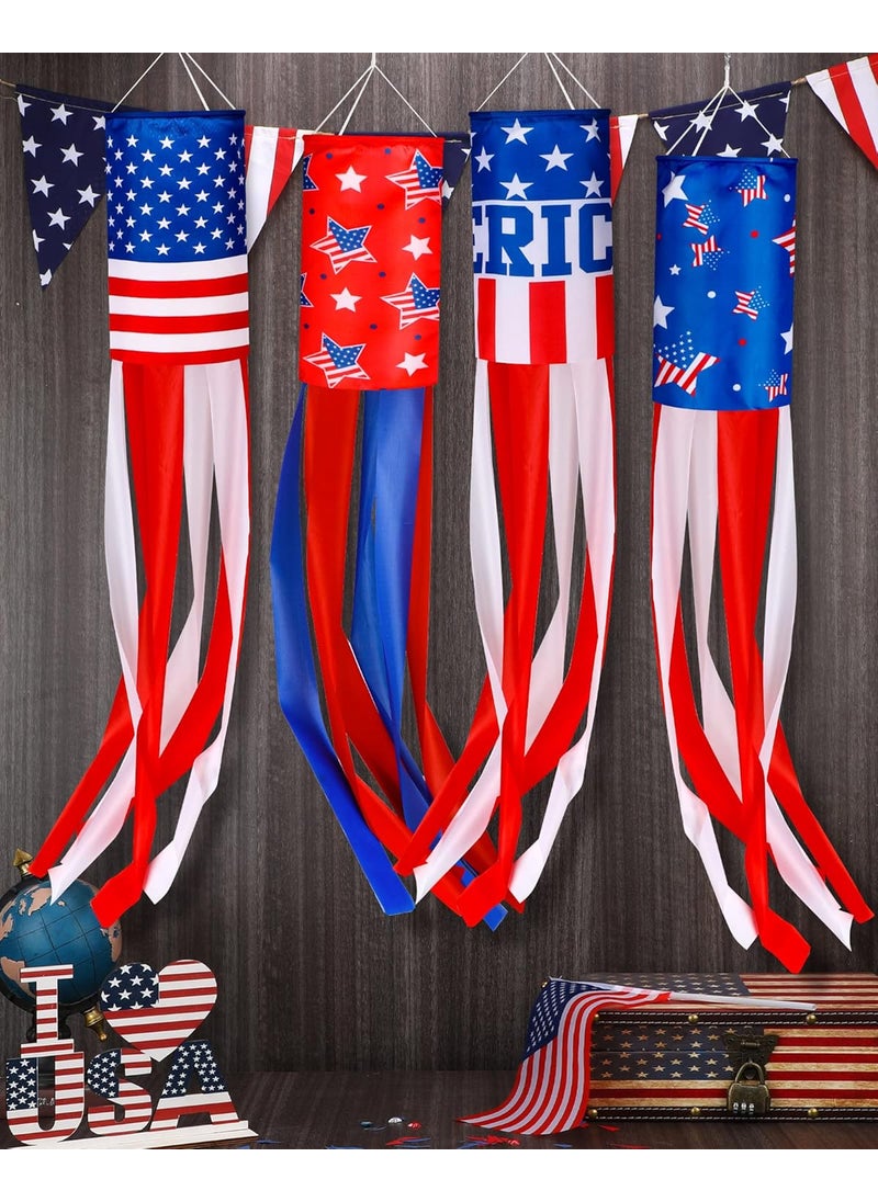 Moukeren Moukeren 4 Pcs 40 Inch American Flag Windsock Outdoor American US Flag Windsock Heavy Duty Stars and Stripes Wind Sock Hanging USA Patriotic Decorations for 4th of July Independence Day Yard Garden  - Image 4
