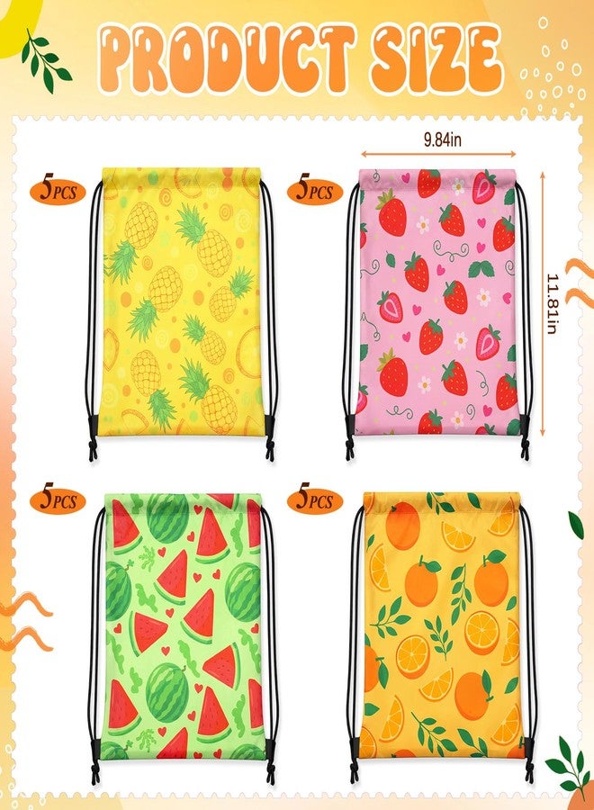 Aliceset 20 Pack Fruit Party Favor Gift Bags Bulk, Cute Fruit Drawstring Backpacks, Orange Pineapple Strawberry Watermelon Tutti Frutti Goodies Bags for Beach Summer Birthday Party Favors (11.81x9.84 - Image 2