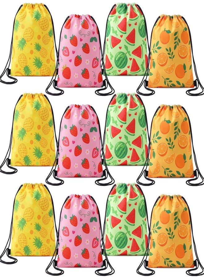 Aliceset 20 Pack Fruit Party Favor Gift Bags Bulk, Cute Fruit Drawstring Backpacks, Orange Pineapple Strawberry Watermelon Tutti Frutti Goodies Bags for Beach Summer Birthday Party Favors (11.81x9.84 - Image 1