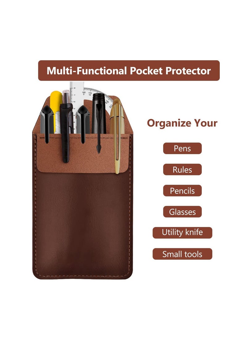 SOLARAE Pocket Protector, 2 Pieces PU Leather Pocket Pen Holder Organizer,  Pouch for Shirts Lab Coats Pants Pen Sleeve MultiPurpose Pen Pocket Holds Pens Pointers Pencils and Notes Card (Brown, Black) - Image 4