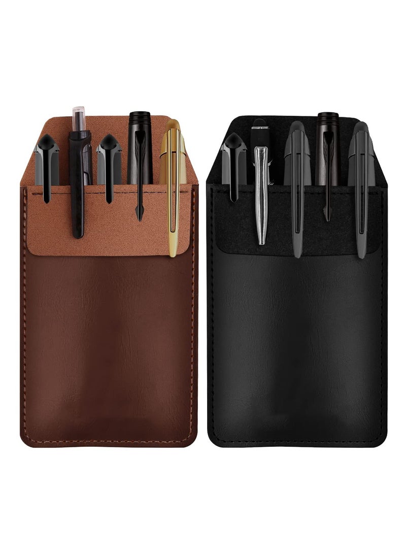 SOLARAE Pocket Protector, 2 Pieces PU Leather Pocket Pen Holder Organizer,  Pouch for Shirts Lab Coats Pants Pen Sleeve MultiPurpose Pen Pocket Holds Pens Pointers Pencils and Notes Card (Brown, Black) - Image 1