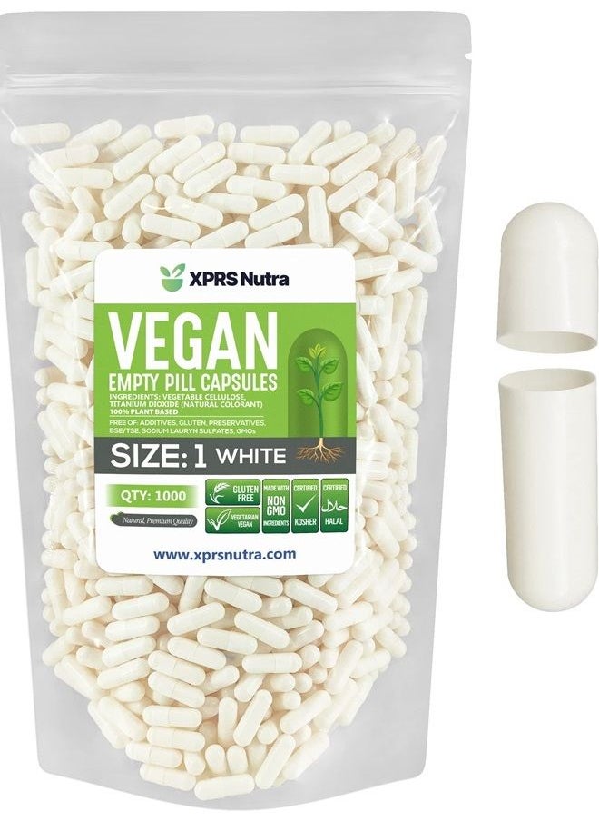 XPRS Nutra - Size 1 Empty Capsules - 1000 Count Empty Vegan Capsules - Vegetarian Empty Pill Capsules- DIY Vegetable Capsule Filling- Veggie Pill Capsules Empty Caps (White) - Image 1