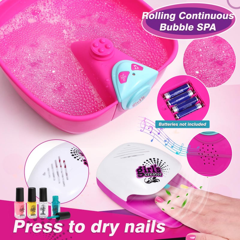 Golray Kid Foot Spa & Nail Kit, Girl Gift for 5 6 7 8-12 Year Old Toys Manicure Pedicure Art Salon, Massage Bubble & Music Foot Soak Tub, Spa Day Sleepover Party Supply Christmas Girl Birthday Gift - Image 4