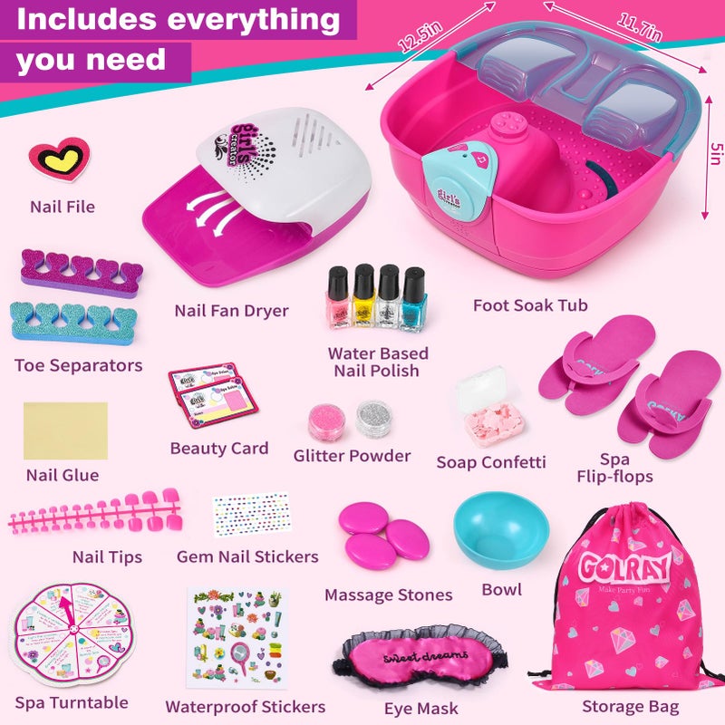 Golray Kid Foot Spa & Nail Kit, Girl Gift for 5 6 7 8-12 Year Old Toys Manicure Pedicure Art Salon, Massage Bubble & Music Foot Soak Tub, Spa Day Sleepover Party Supply Christmas Girl Birthday Gift - Image 3