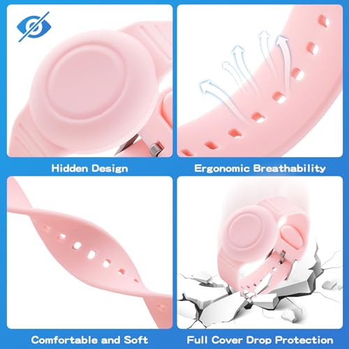 AGMZ Waterproof Bracelet Compatible with Airtag (1st & 2nd Gen) for Kid, 2 Pack Soft Silicone Hidden Wristband, Lightweight Tracker Watch Band Compatible with Apple Air Tag for Child, Purple & Pink - Image 4