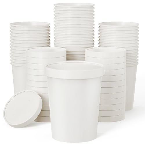 JOLLY PARTY 25pack 32oz Paper Soup Containers with Lids, Disposable Food Cups, White Ice Cream Bowls, Paper food Storage with Vented Lids, for Restaurants, To-Go Lunch - Image 1