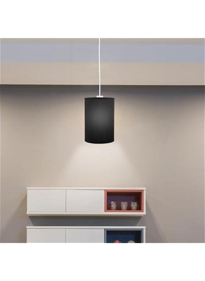 Generic Natural Linen Lamp Shade E27 Cylinder Light Shade Drum Lampshade Clip on Lamp Covers For Table Floor Pendant Light Black  - Image 3