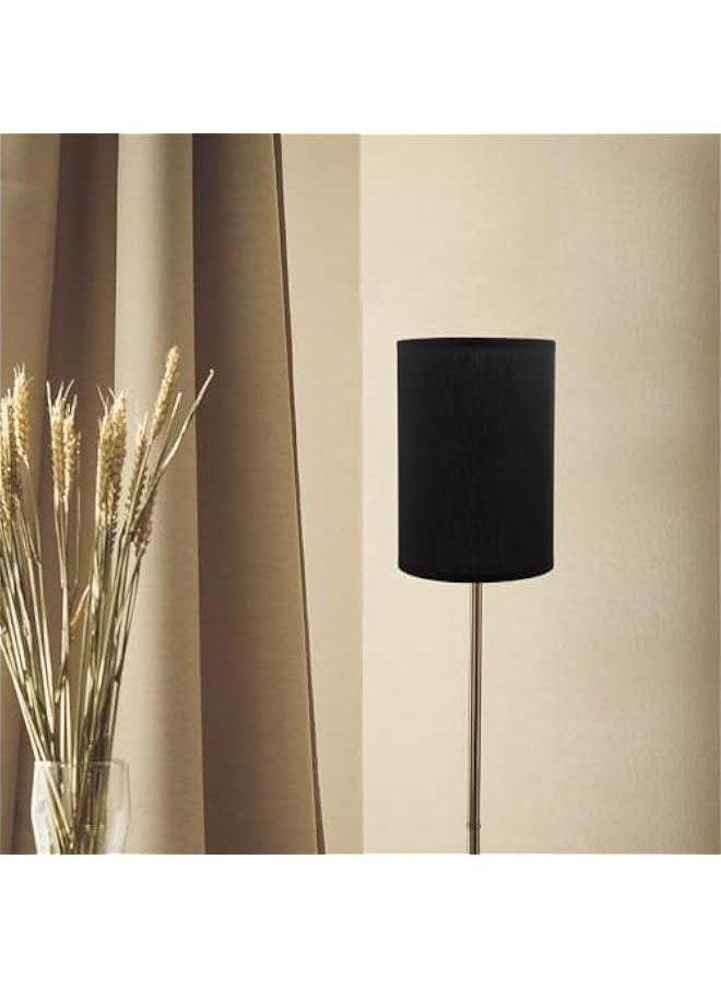 Generic Natural Linen Lamp Shade E27 Cylinder Light Shade Drum Lampshade Clip on Lamp Covers For Table Floor Pendant Light Black  - Image 5