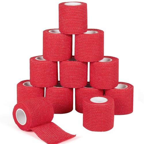 Sagafly 12Pcs 2x 5 Yards Self Adhesive Bandage Wrap Elastic Bandage Wrap Self Adherent Cohesive Wrap Bandages for Wrist Ankle Vet Tape for Dogs Athletic Swelling Sprains Tape Grip Cover Red - Image 1