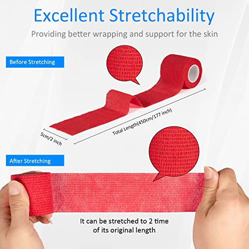Sagafly 12Pcs 2x 5 Yards Self Adhesive Bandage Wrap Elastic Bandage Wrap Self Adherent Cohesive Wrap Bandages for Wrist Ankle Vet Tape for Dogs Athletic Swelling Sprains Tape Grip Cover Red - Image 3