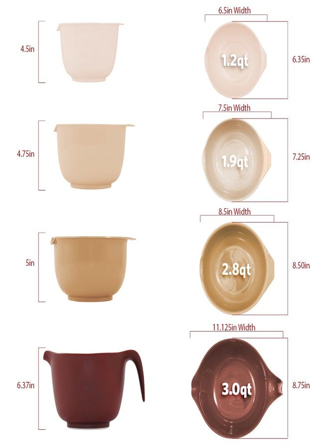 Glad Mixing Bowls with Pour Spout, Set of 4 - Nesting Plastic Bowls (1.2qt, 1.9qt, 2.8qt, and 3qt with Handle) - Non Slip Base, Dishwasher Safe Kitchen Cooking and Baking Supplies, Beige - Image 5