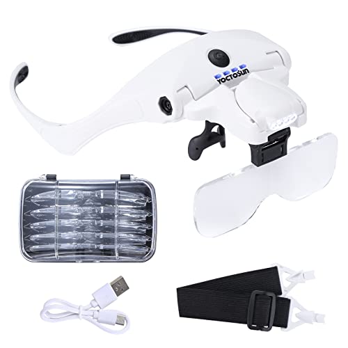 YOCTOSUN Magnifying Glasses with 4 LED Lights, Headband Magnifier with 5 Detachable Lenses 1X, 1.5X, 2X, 2.5X 3.5X -Rechargeable Hands Free Lighted Head Magnifier Glass for Crafts, Cross Stitch, Hobby - Image 1