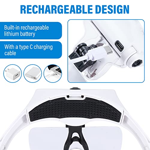 YOCTOSUN Magnifying Glasses with 4 LED Lights, Headband Magnifier with 5 Detachable Lenses 1X, 1.5X, 2X, 2.5X 3.5X -Rechargeable Hands Free Lighted Head Magnifier Glass for Crafts, Cross Stitch, Hobby - Image 4