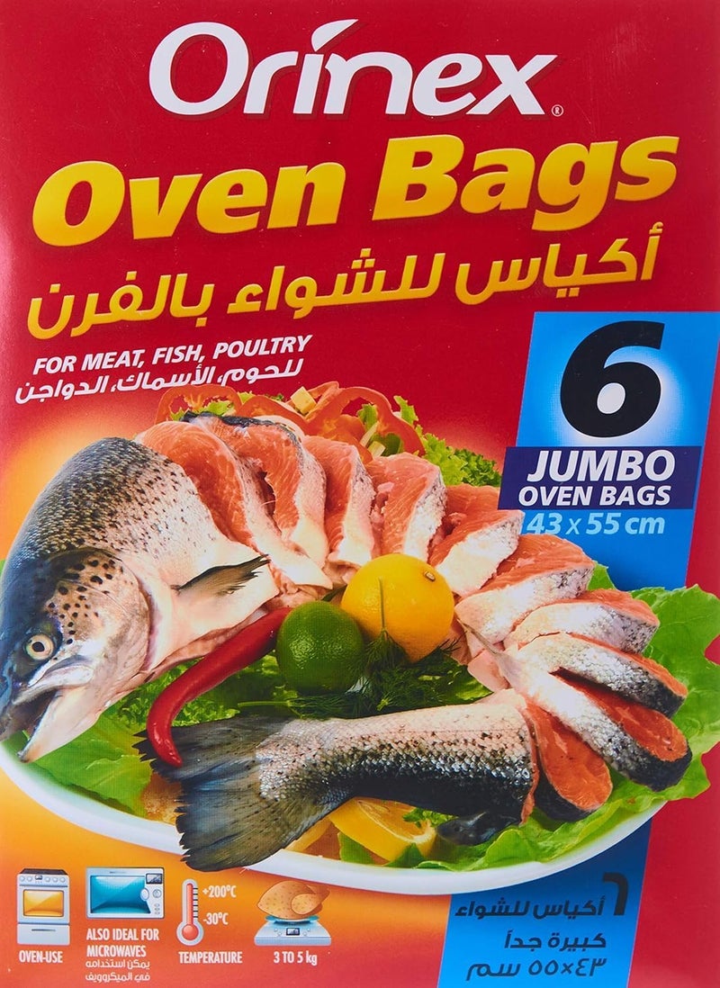 Orinex Oven Bags 43/55Cm ,Jumbo, 6Bgs, Clear - Image 1