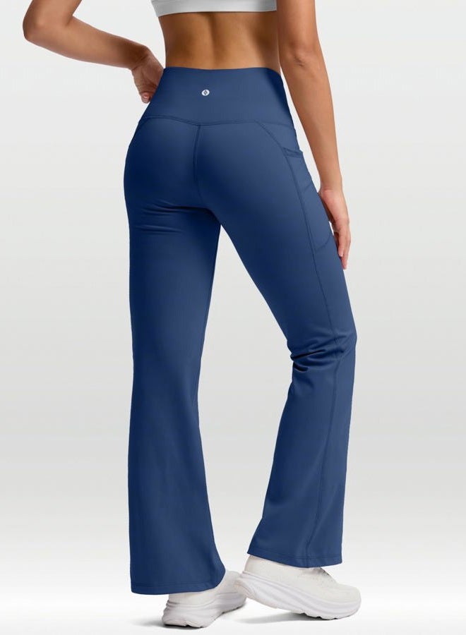 SANTINY Women's Fleece Lined Pants with Pockets High Waisted Crossover Yoga Pants Water Resistant Thermal Warm Flare Leggings for Women 28 Inch(Blue_L) - Image 2