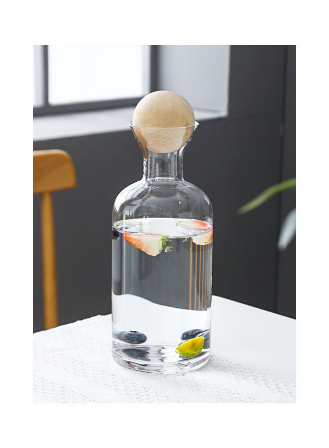Retro Nordic Glass Straight Pot With Wooden Stopper Clear 10x10x24.5cm - Image 2