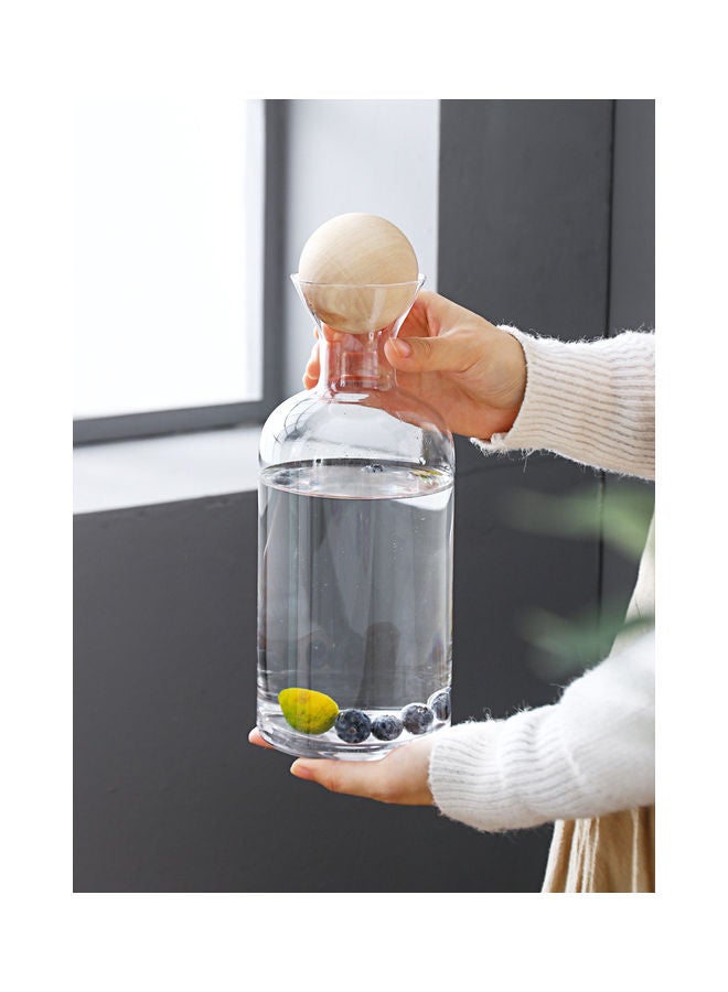 Retro Nordic Glass Straight Pot With Wooden Stopper Clear 10x10x24.5cm - Image 3