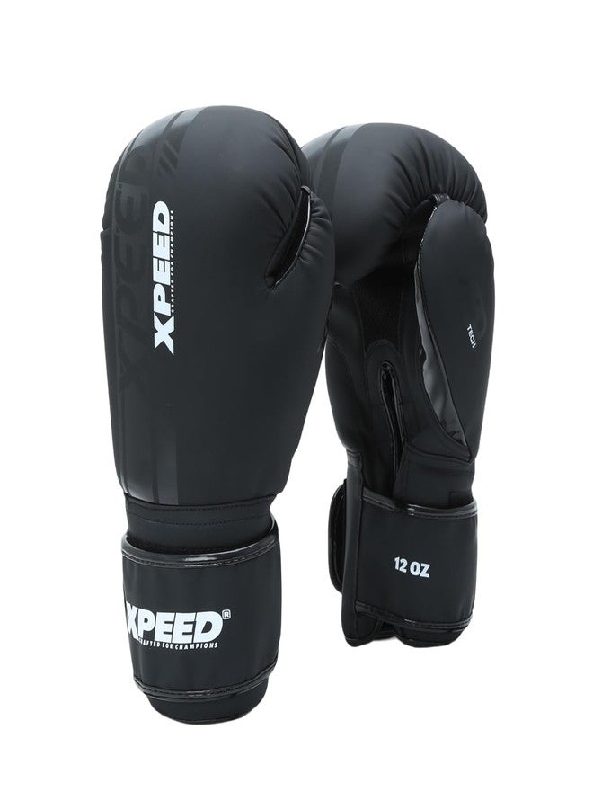 Xpeed Premium Matt PU Boxing Gloves || Soft and Comfortable || Mixed Martial Arts || Training Gloves || Bag Gloves- Black (Pair of 1) (16oz) - Image 1