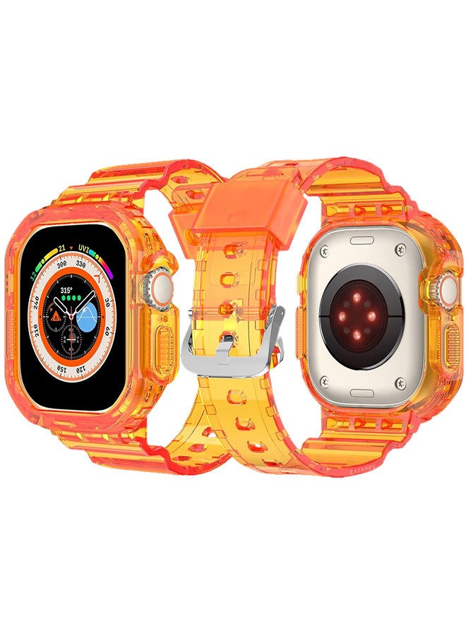 CATANES Clear iwatch Strap Bands TPU Smart Apple Watch Bands 49mm with Bumper Protective Case Crystal Sports Wristband Compatible with Series Ultra2,Ultra Orange Color - Image 1