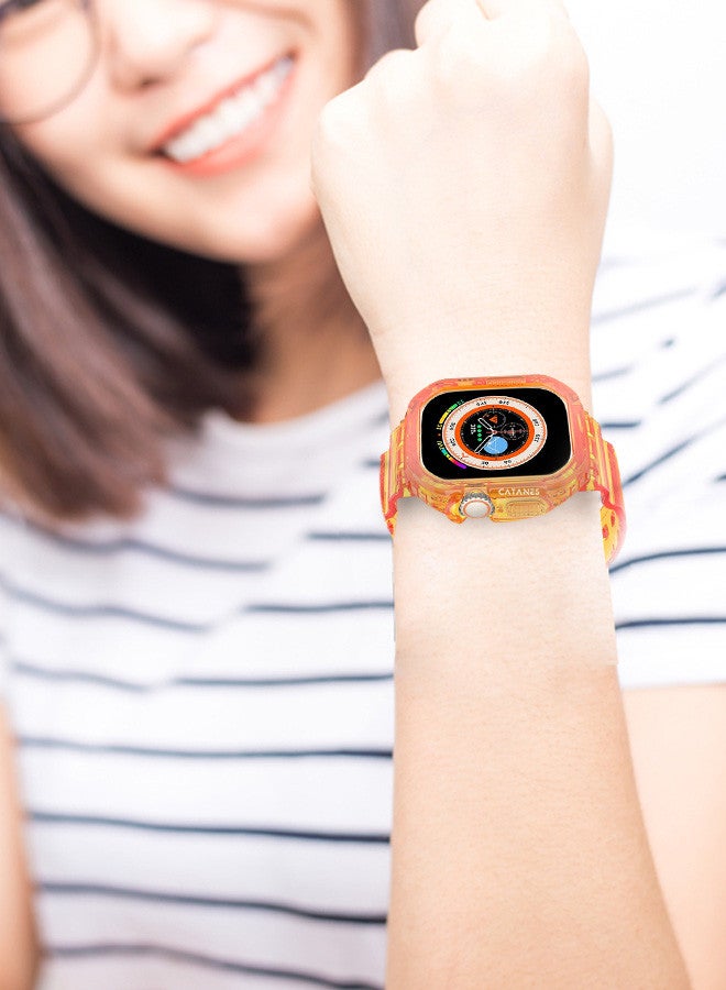 CATANES Clear iwatch Strap Bands TPU Smart Apple Watch Bands 49mm with Bumper Protective Case Crystal Sports Wristband Compatible with Series Ultra2,Ultra Orange Color - Image 2