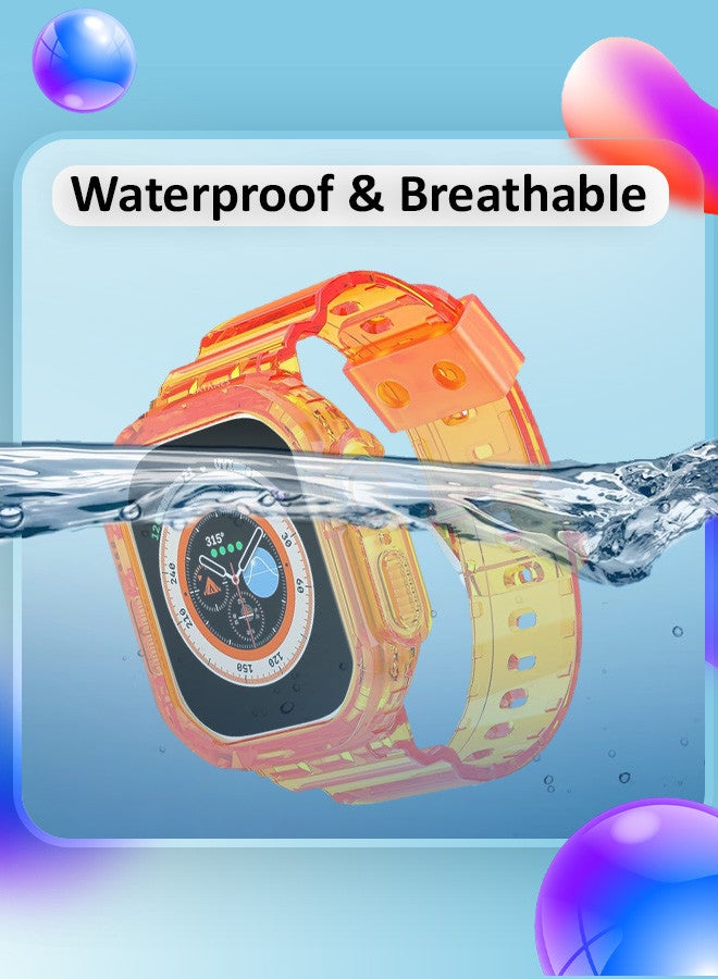 CATANES Clear iwatch Strap Bands TPU Smart Apple Watch Bands 49mm with Bumper Protective Case Crystal Sports Wristband Compatible with Series Ultra2,Ultra Orange Color - Image 4