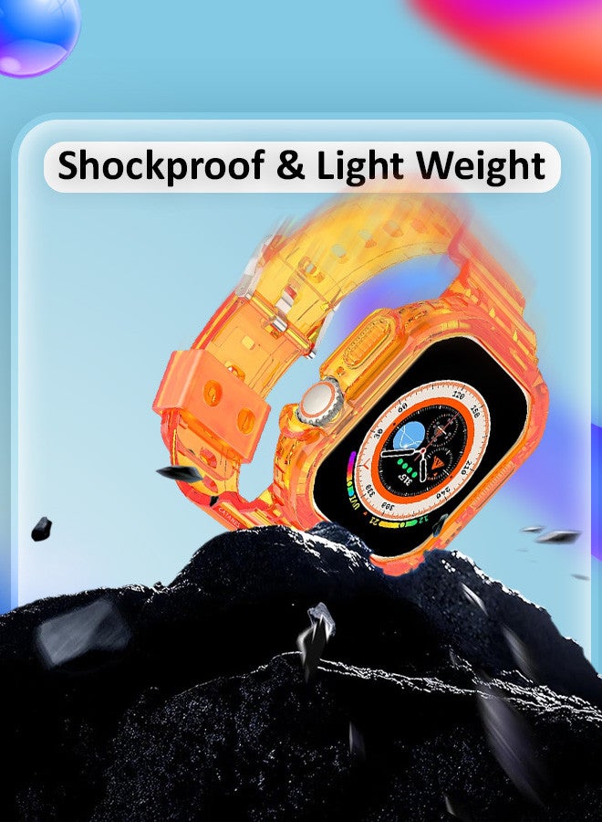 CATANES Clear iwatch Strap Bands TPU Smart Apple Watch Bands 49mm with Bumper Protective Case Crystal Sports Wristband Compatible with Series Ultra2,Ultra Orange Color - Image 5