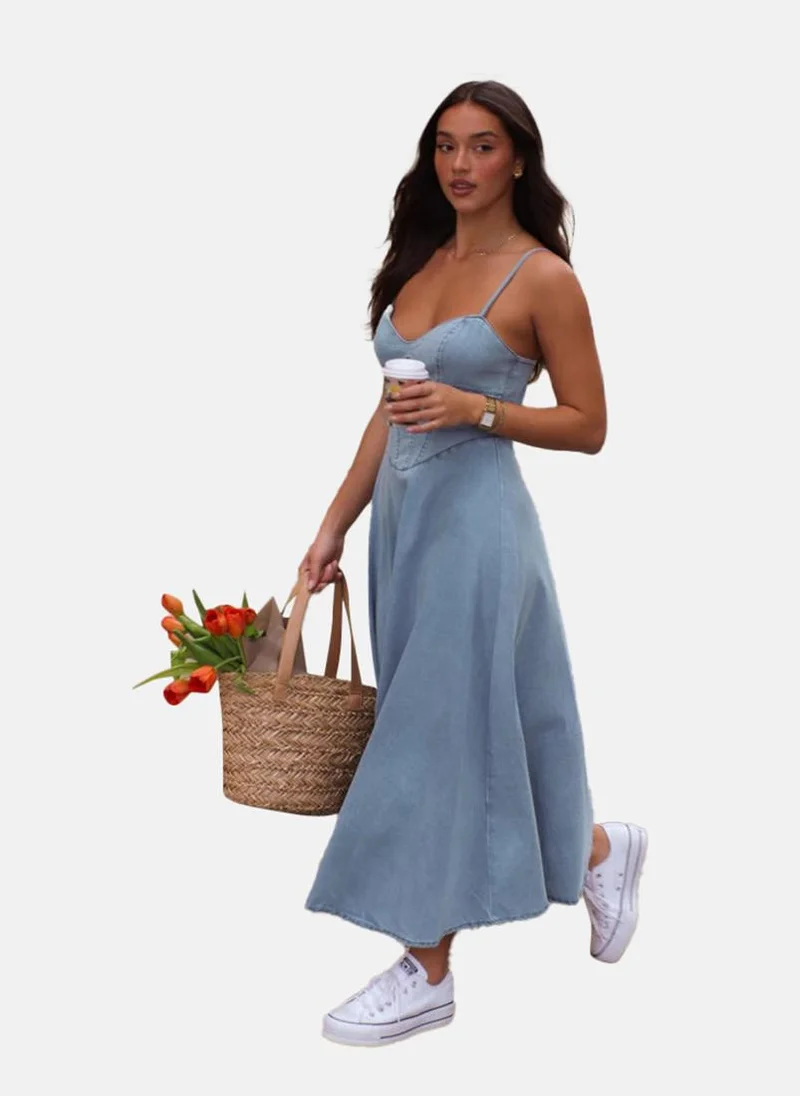 يونيكي Blue Sweetheart Neck Solid  Fit & Flared Dress