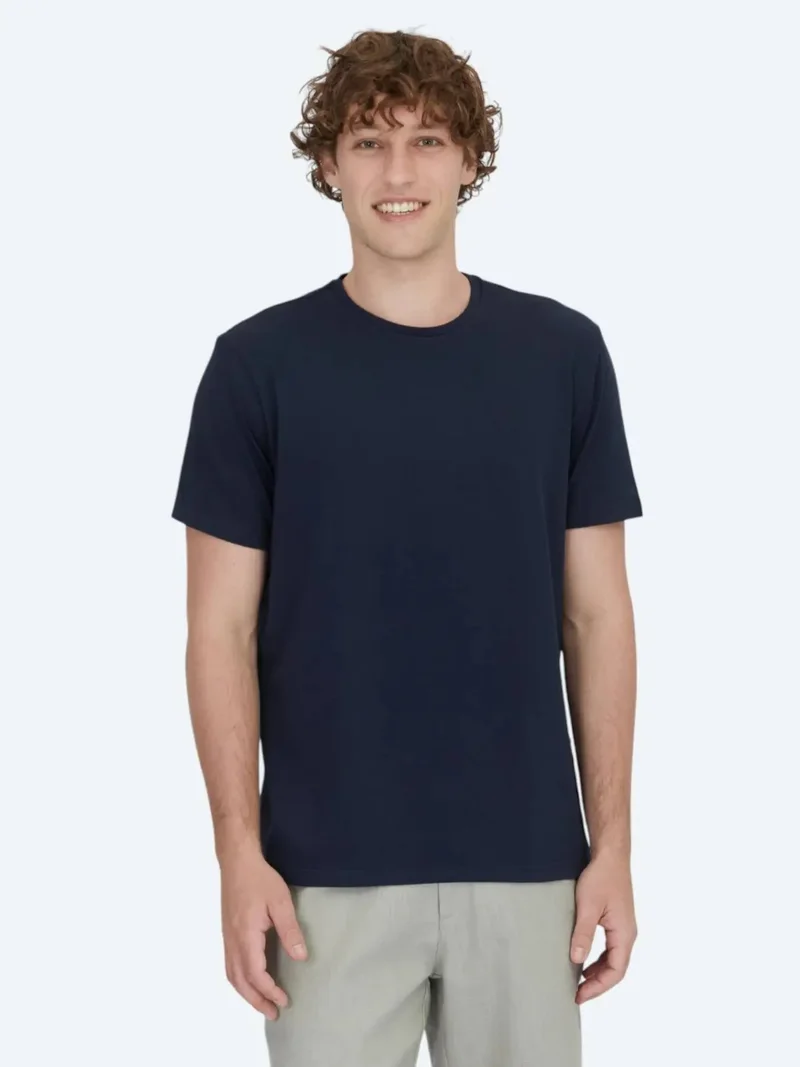 Kip Navy Blue Plain Crew Neck Cotton Blended T-Shirt