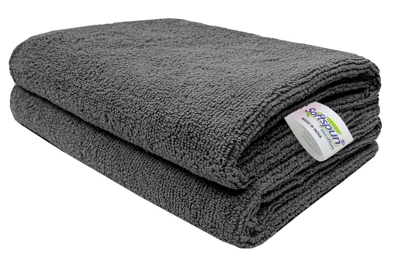 SOFTSPUN Microfiber Cloth (2pcs - 40x60cms -340GSM) Grey, Super Soft Absorbent Cleaning Towels Cleans & Polishes Everything in Your Home. - Image 1