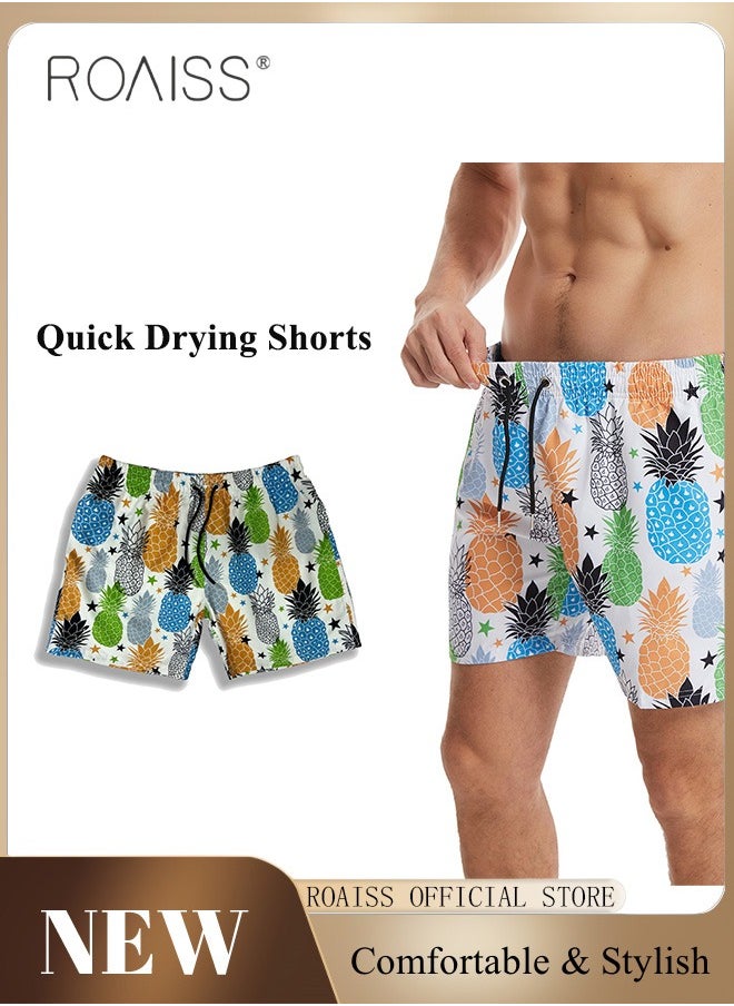 roaiss - Men Beach Shorts Fashionable Printed Quick Dry Fabric Loose Fit for Body Enhancement Men Mid Length Swim Trunks & Beach Pants - Image 1