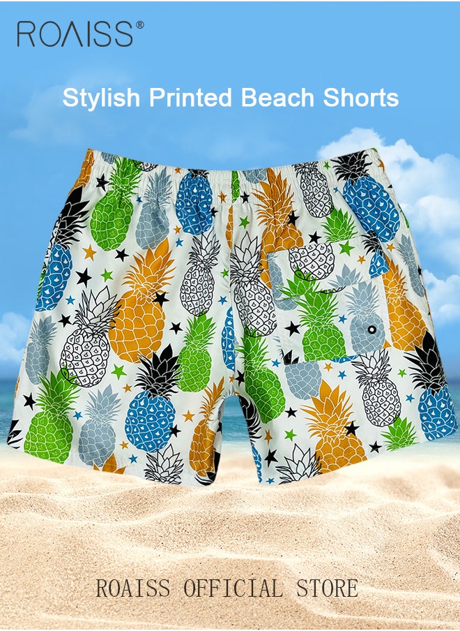 roaiss - Men Beach Shorts Fashionable Printed Quick Dry Fabric Loose Fit for Body Enhancement Men Mid Length Swim Trunks & Beach Pants - Image 1