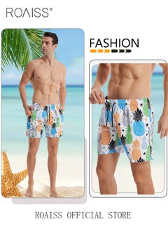 roaiss Men Beach Shorts Fashionable Printed Quick Dry Fabric Loose Fit for Body Enhancement Men Mid Length Swim Trunks & Beach Pants  - Image 5