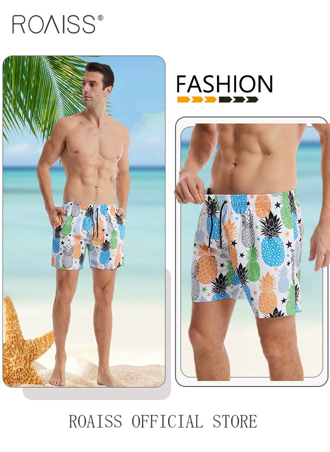 roaiss - Men Beach Shorts Fashionable Printed Quick Dry Fabric Loose Fit for Body Enhancement Men Mid Length Swim Trunks & Beach Pants - Image 1