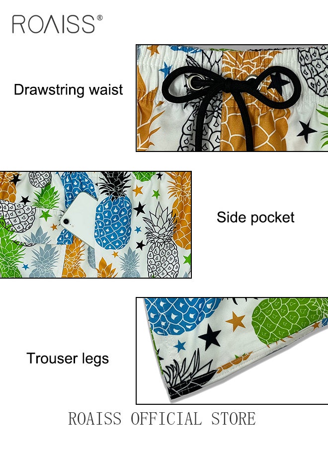 roaiss - Men Beach Shorts Fashionable Printed Quick Dry Fabric Loose Fit for Body Enhancement Men Mid Length Swim Trunks & Beach Pants - Image 1