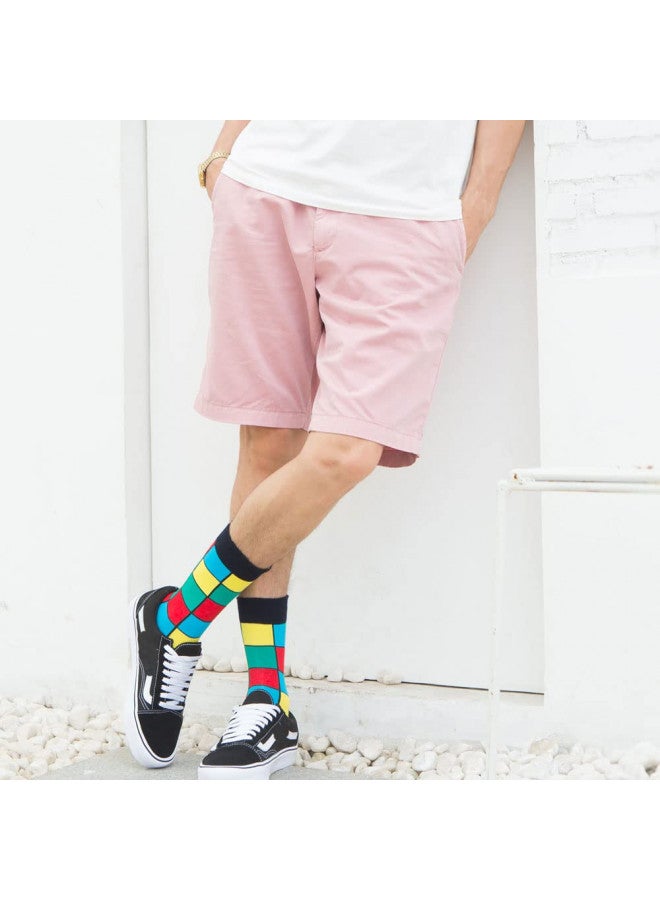 WeciBor Men's Dress Colorful Novelty Cotton Crew Socks, 5 Pack Multicolor Geometric, Size 10-13 - Image 4