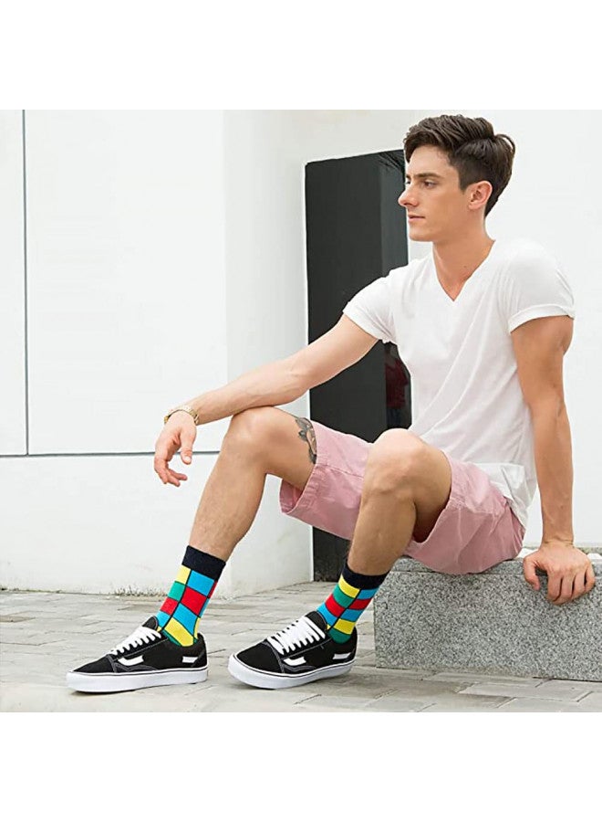 WeciBor Men's Dress Colorful Novelty Cotton Crew Socks, 5 Pack Multicolor Geometric, Size 10-13 - Image 3