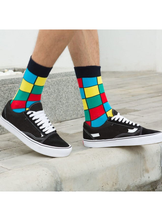 WeciBor Men's Dress Colorful Novelty Cotton Crew Socks, 5 Pack Multicolor Geometric, Size 10-13 - Image 2