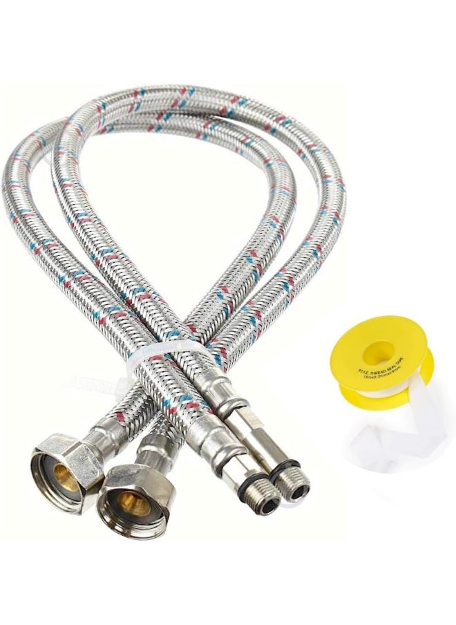 Biella Tap Connector Flexi Pipes 2Pcs Single-Head Hose With Teflon Tape, High-Pressure Explosion-Proof Single-Hole Hot And Cold Water, Suitable For Sink Faucet Pointed Water Inlet (45 Cm)  - Image 1