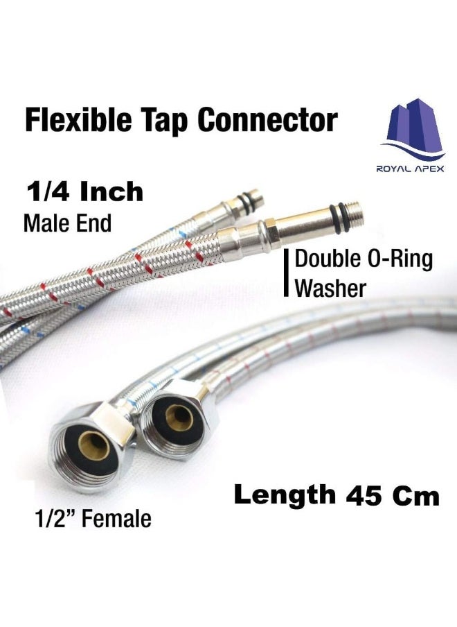 Biella Tap Connector Flexi Pipes 2Pcs Single-Head Hose With Teflon Tape, High-Pressure Explosion-Proof Single-Hole Hot And Cold Water, Suitable For Sink Faucet Pointed Water Inlet (45 Cm)  - Image 2