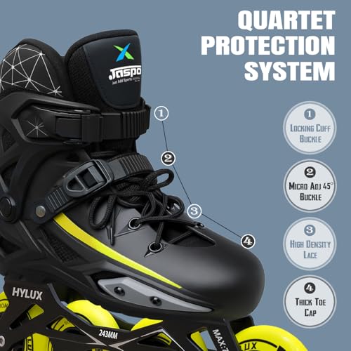 jaspo Hylux Inline Skating Shoes for Men & Women, Soft Padding, Hard Shell, Aluminium Frame, 80mm Wheels, ABEC-7 Bearings | 4-Wheel Skating Shoes, Multi - Image 4