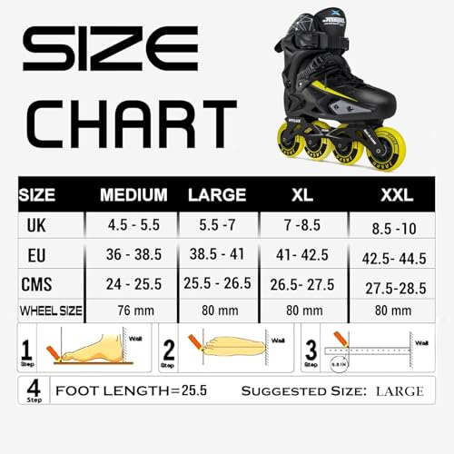 jaspo Hylux Inline Skating Shoes for Men & Women, Soft Padding, Hard Shell, Aluminium Frame, 80mm Wheels, ABEC-7 Bearings | 4-Wheel Skating Shoes, Multi - Image 5