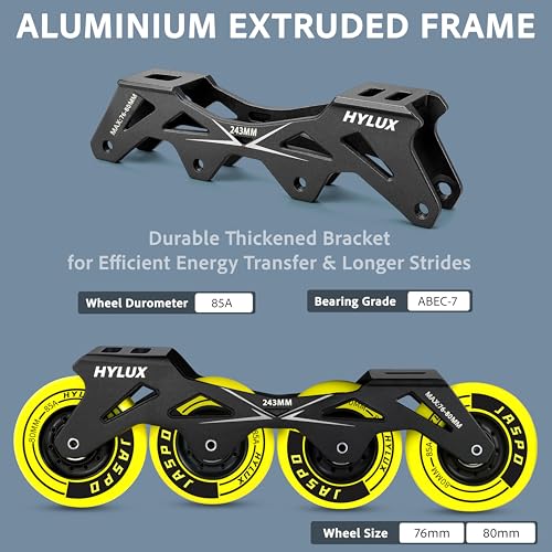 jaspo Hylux Inline Skating Shoes for Men & Women, Soft Padding, Hard Shell, Aluminium Frame, 80mm Wheels, ABEC-7 Bearings | 4-Wheel Skating Shoes, Multi - Image 3