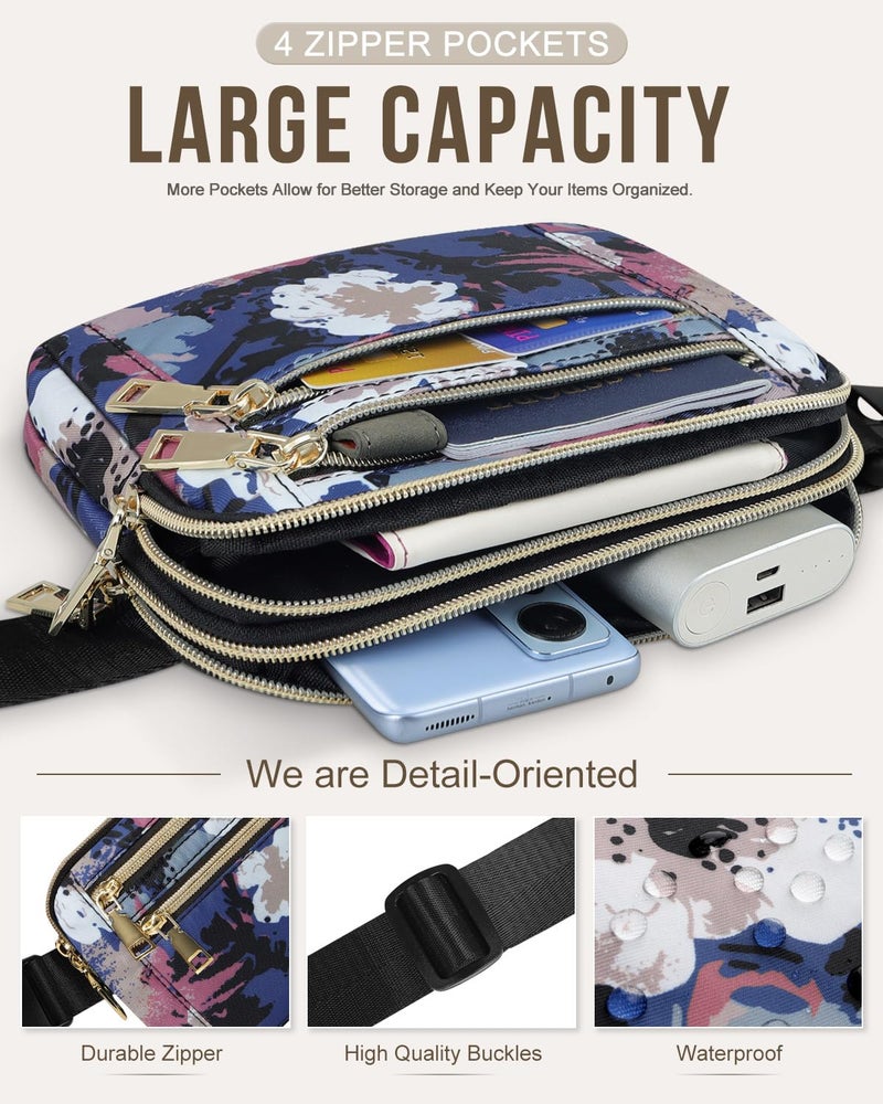 Capolo Fanny Packs for Women Fashion Waist Packs Bag with Adjustable Strap and 4 Zipper Pockets Waterproof Everywhere Crossbody Belt Bag for Workout Running Travelling(Watercolor Print) - Image 3