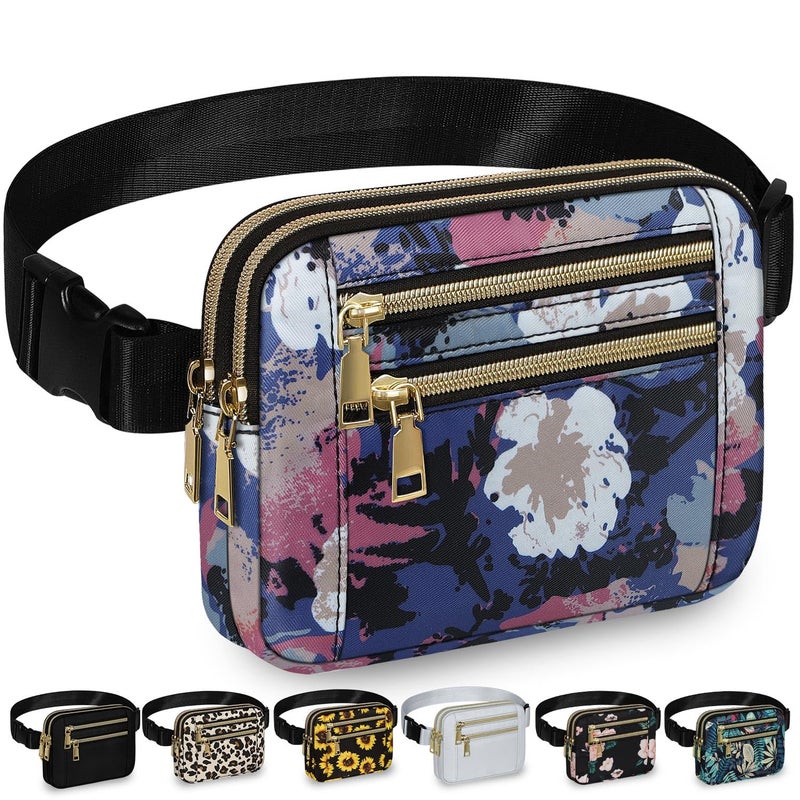 Capolo Fanny Packs for Women Fashion Waist Packs Bag with Adjustable Strap and 4 Zipper Pockets Waterproof Everywhere Crossbody Belt Bag for Workout Running Travelling(Watercolor Print) - Image 1