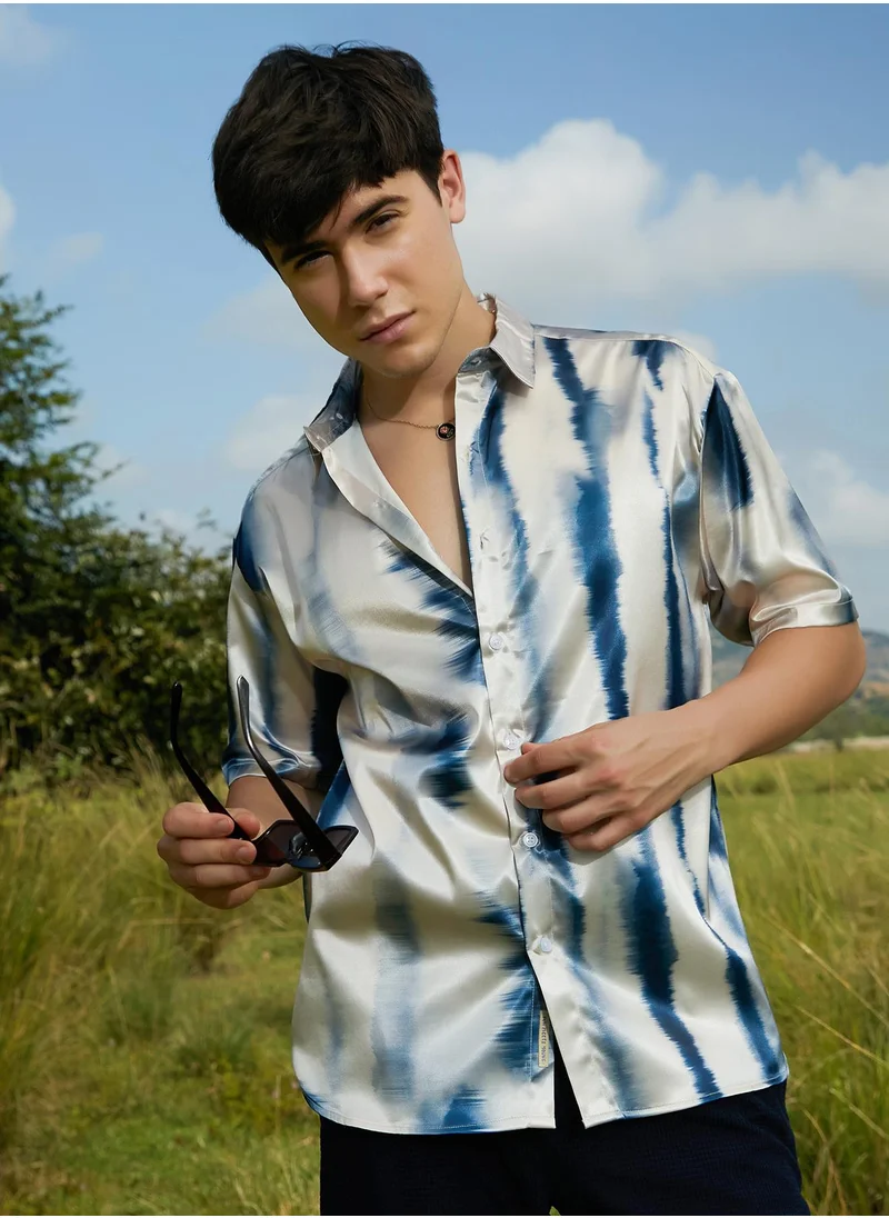 Campus Sutra Men's Indigo Blue Ombre Sheen Oversized Shirt