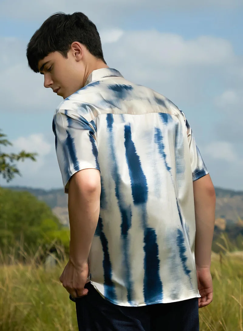 كامبوس سوترا Men's Indigo Blue Ombre Sheen Oversized Shirt
